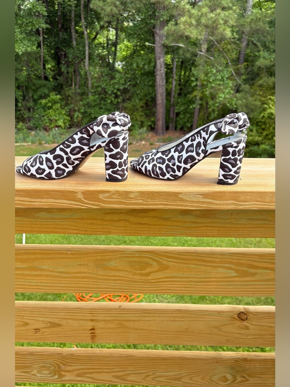 J.Renee Black and White Leopard Slingback Block Heels